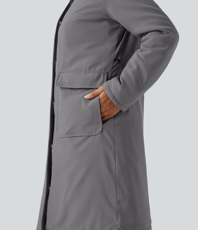 parka longue décontractée à capuche cordon de serrage manches longues et poches imperméable